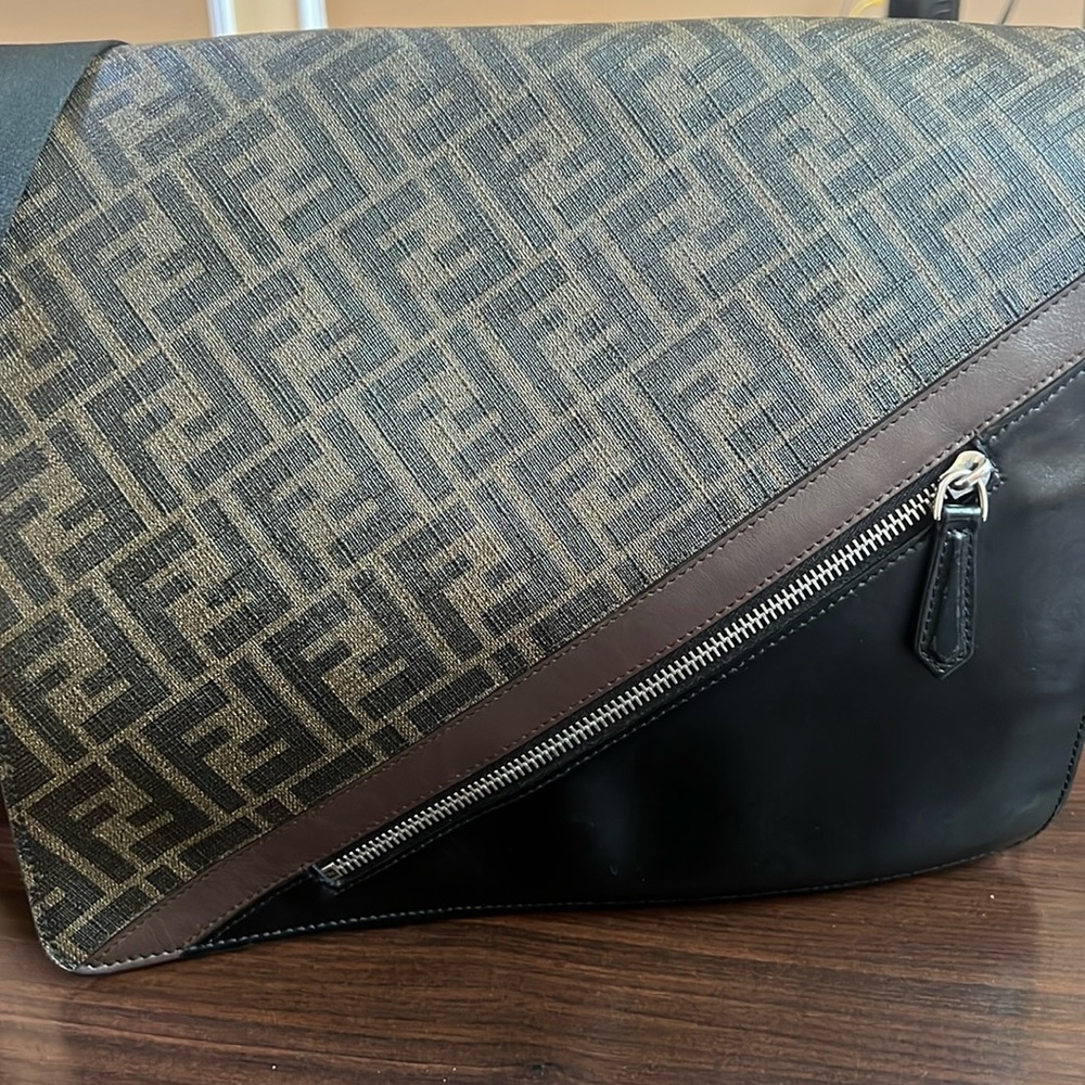 Fendi message bag. Brown,olive green and black.